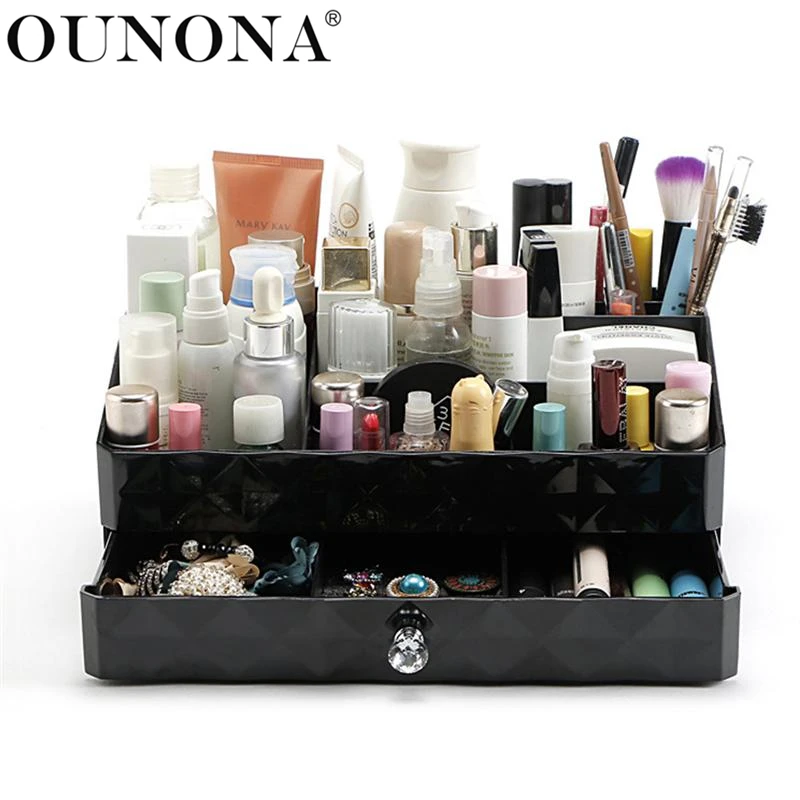 

OUNONA MakeUp Drawer Storage Box Cosmetic Organizer Office Desktop Storage Box Dust Proof Cosmetic Holder Jewelry Container