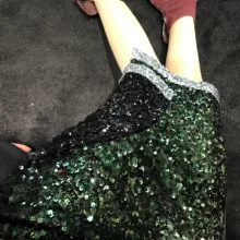 С Bling блесток разрез двойной хлеб бедра юбка с завышенной талией