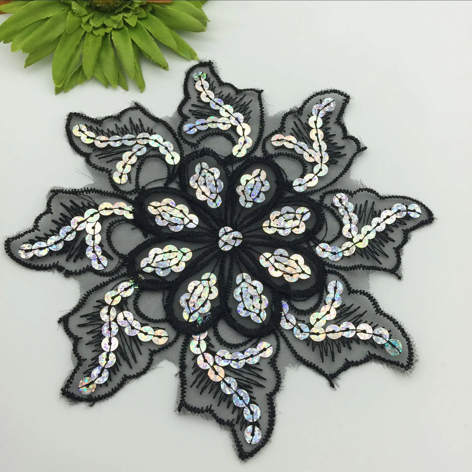 black lace sequins patch embroidered applique fashion clothing