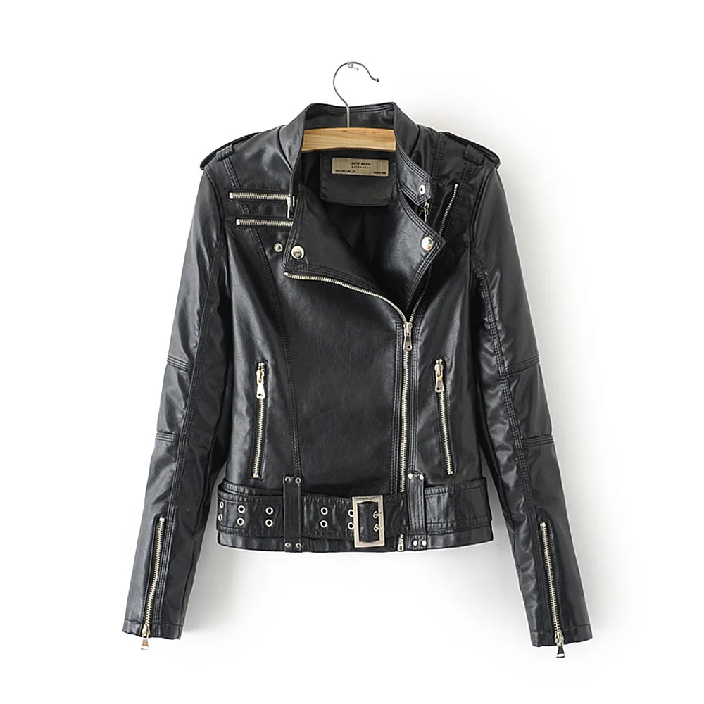 

2019 New Fashion Women Autumn Winter Faux Soft Leather Pu Jackets Coats Lady Motorcycle Snakeskin Zippers Black Street Outerwear