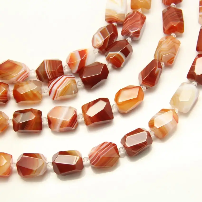 15x20mm 15pcs/str Natural Carnelian Faceted Beads Nugget Pendants Supplies,Red Striped Achate Drilled Cut Stones Spacer Necklace
