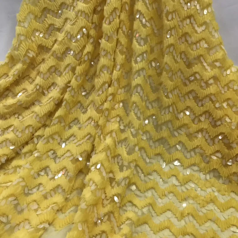 

8 colors (5yards/pc) fashion yellow French lace fabric African tulle lace fabric with big sequins for making party dress FRF007