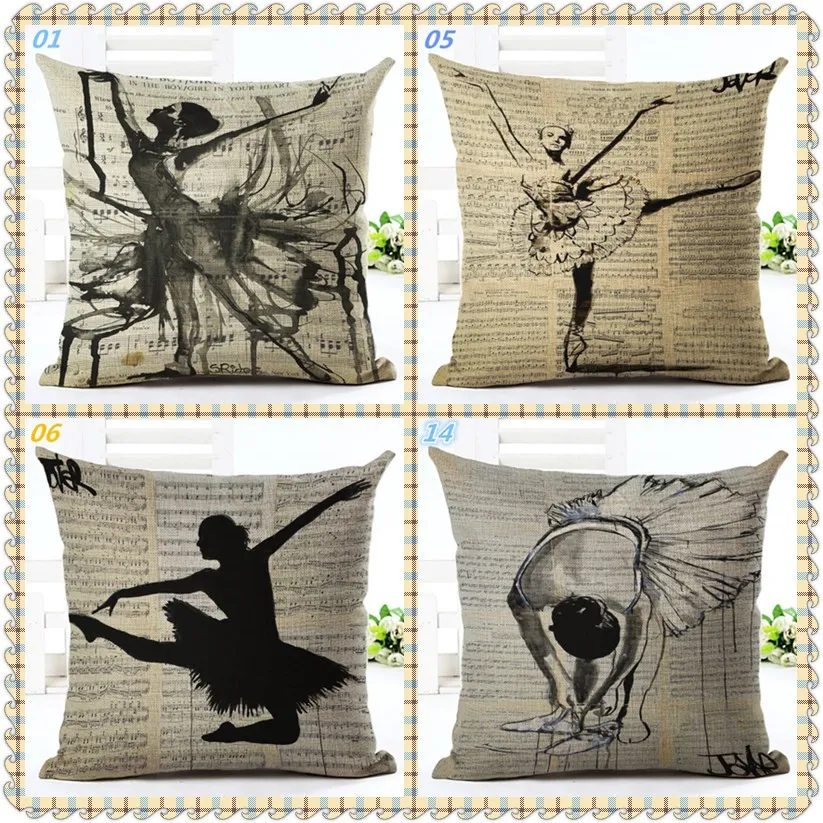 

Maiyubo Vintage Scandinavian Ballet Girl Cushion Cover for Sofa Cotton Linen Car Throw Pillow Cover Square Pillowcase Gift PC401