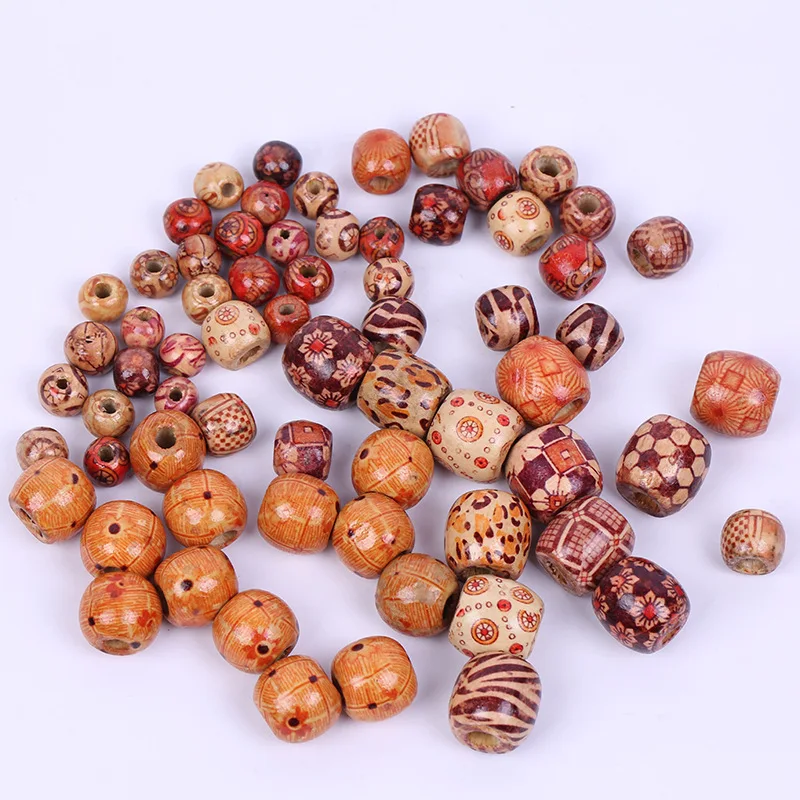 

3300 pieces/pack Diy jewelry accessories printing large hole wood beads retro bag flower loose beads round wood beads