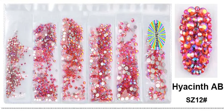1 упаковка, смешанные SS4-SS16, Стразы для ногтей с плоской задней поверхностью, Кристальные, цветные, 3d стеклянные камни, сделай сам, очаровательные драгоценные камни, маникюрные украшения для ногтей - Цвет: SZ12-Hyacinth AB