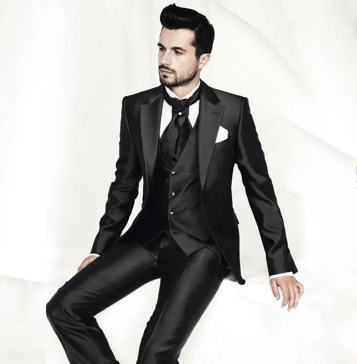 

High Quality Custume Homme Fashion Wedding Men Suits Notch Lapel Black Terno Masculino New Style 3 Pieces(Jacket+Pants+Vest+Tie)