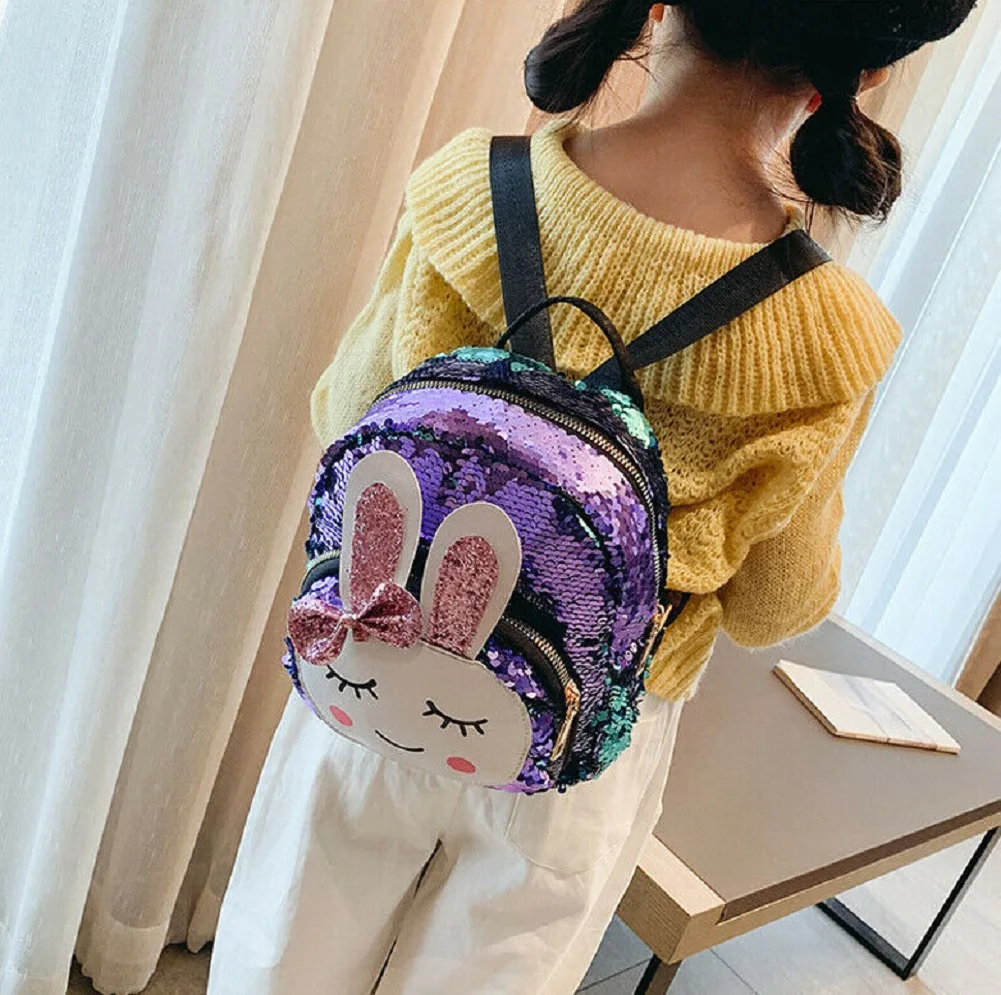Детские рюкзаки, рюкзак с кроликом для маленьких девочек, школьный ранец для детского сада, Сумка с блестками, подарок, LIB