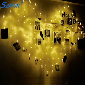 

Szvfun 2x1.5m LED Garland Christmas Led String Lights Heart Shape Photo Clip Flasher 220V Cortina de Led Tree Wedding Decoration