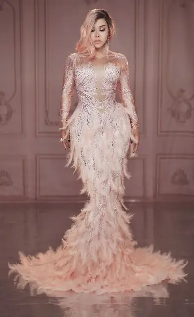 long feather gown