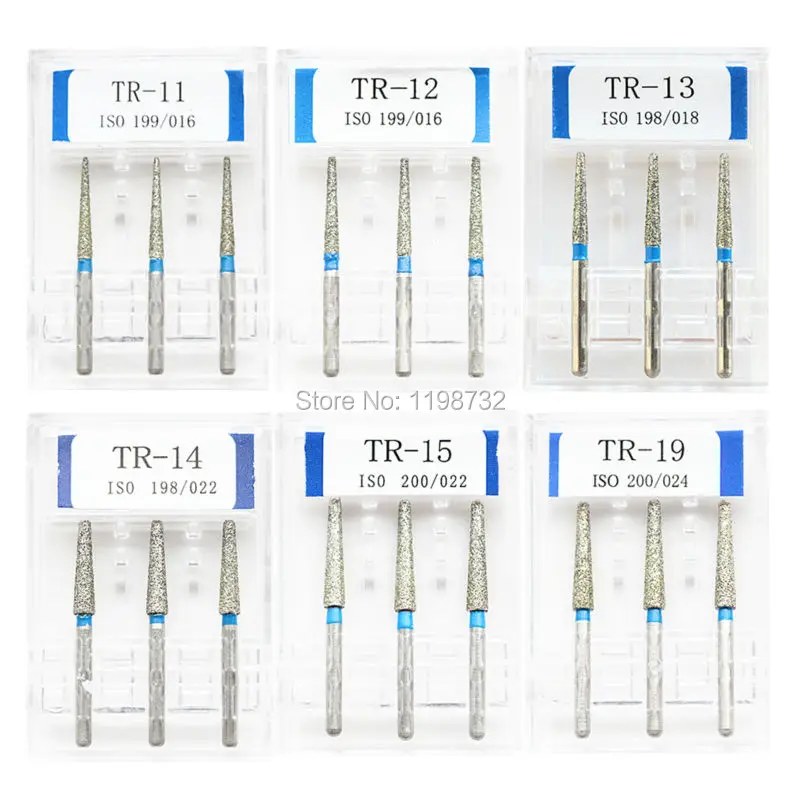 15 шт./5 Коробки стоматологических алмазных боров(TR-11/TR-12/TR-13/TR-14/TR-15/TR-19 полировальные инструменты сверла диаметром-боры высокой Скорость наконечник на рифленой подошве