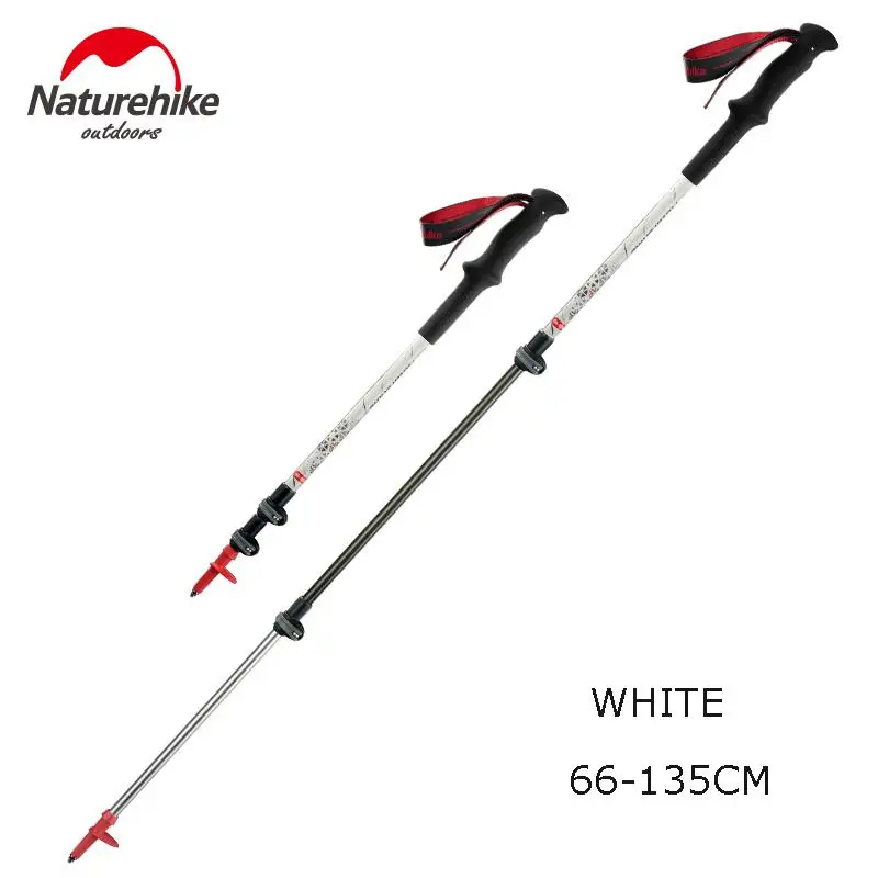 NatureHike 185 г высокопрочная Ультралегкая трость из углеродного волокна и алюминиевого сплава, телескопическая походная трость с наружной блокировкой - Цвет: White