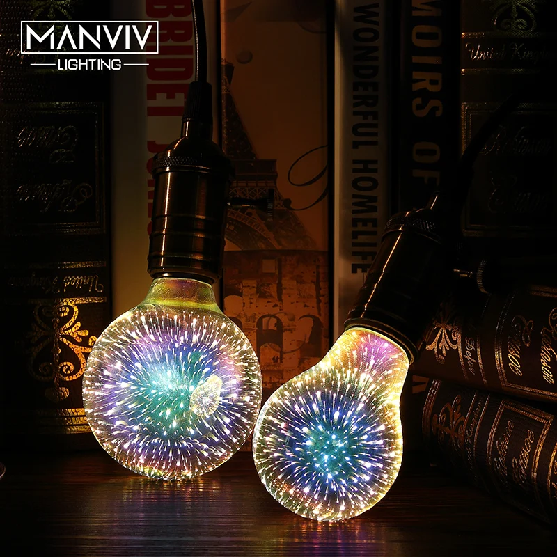 3D Stereoscopic Novelty LED Light Bulb 110V 220V E27 Fireworks Silver