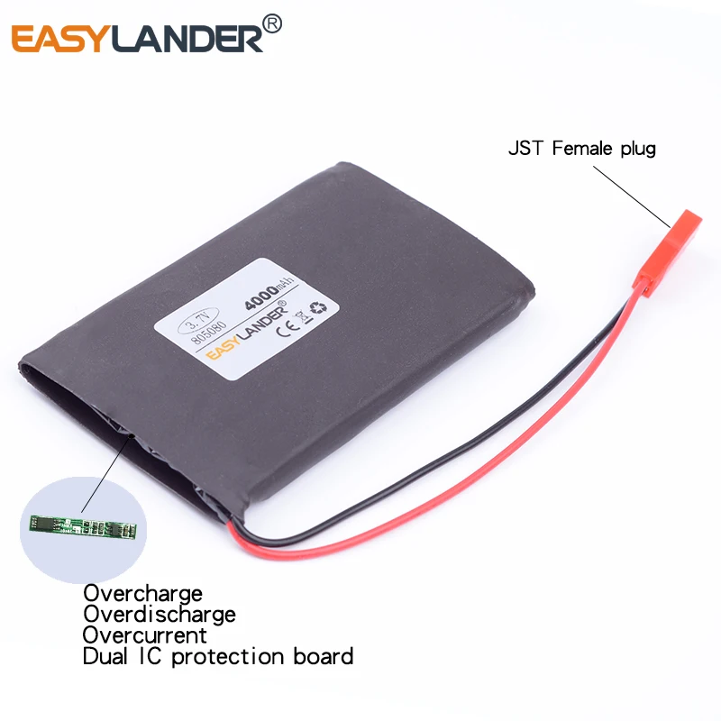 805080 3 7 V 4000mAh перезаряжаемый литий полимерный JST Гнездовой Аккумулятор для Bluetooth
