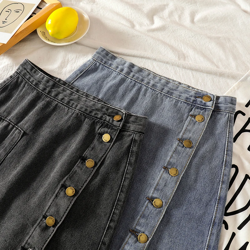 Casual High Waist Pencil Denim Skirts Women's Skirt High Street Single-breasted Female Jeans Skirt faldas mujer moda