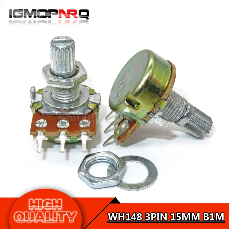 10pcs WH148 B1M 1M ohm 3PIN Potentiometer 15mm Shaft With Nuts And