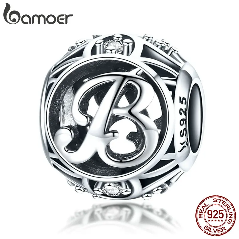 

BAMOER Hot Sale 925 Sterling Silver Letter Collection Alphabet Charms Beads fit Charm Bracelet Necklaces DIY Jewelry SCC738-B