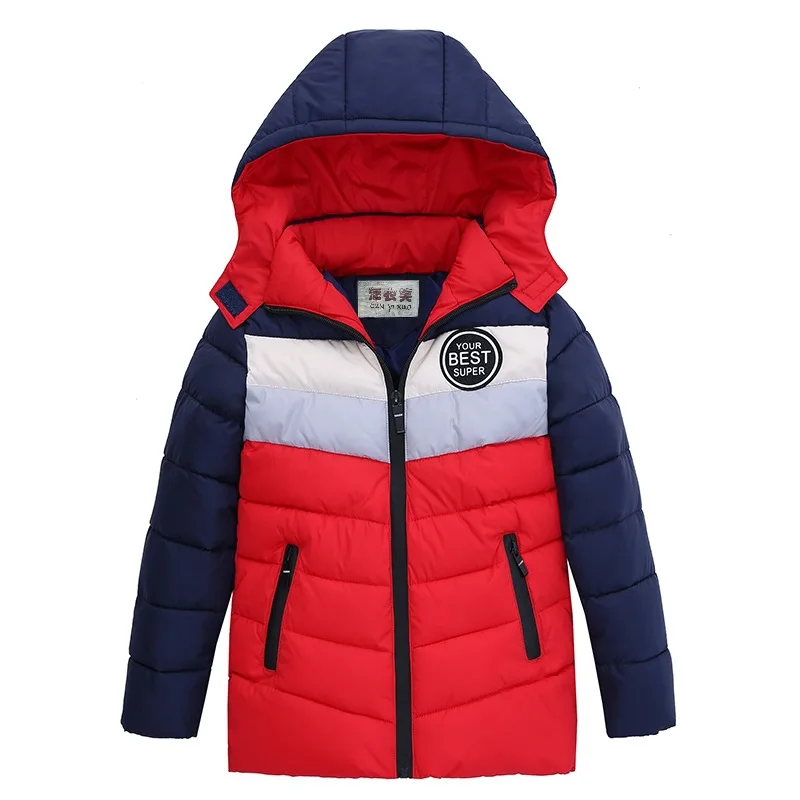 

New 2019 Children Winter Jacket for Boys Patchwork Hooded Coat Warm Outerwear Cotton-padded Coats Kids Clothes for 4-10 Years