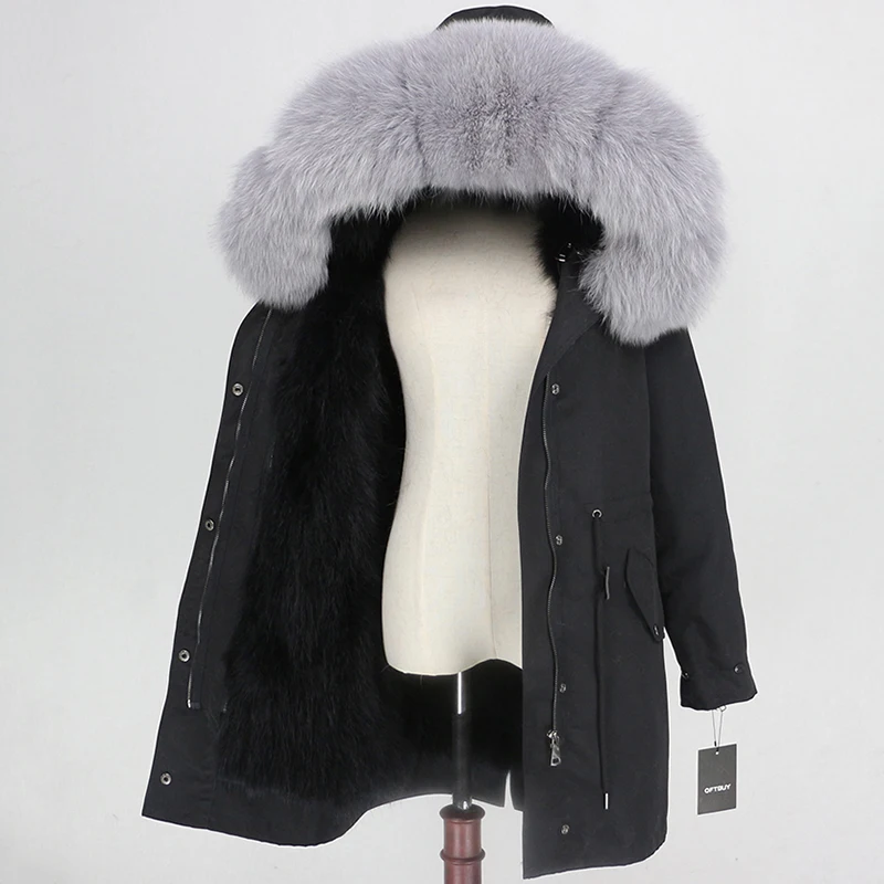 OFTBUY 2019 пальто с натуральным мехом зимняя куртка женская из натурального Лисьего меха Водонепроницаемая парка расцепная верхняя одежда