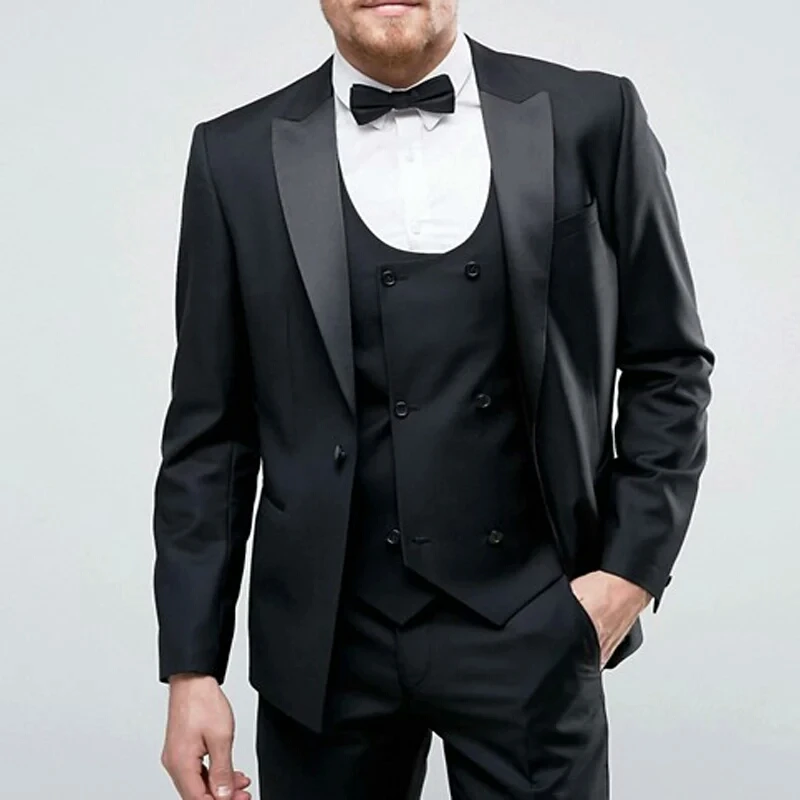 

Custom Made Black Men Wedding Suits Man Suits Blazers 3 Piece Slim Fit Coat Pants Vest Costume Homme Prom Wear Terno Masculino