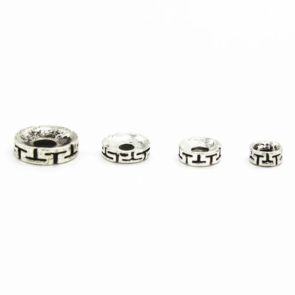 

50PCS 6mm 8mm 10mm 12mm Metal Alloy Antique Silver Spacer Beads Hole Beads Flat Beads Nepal Buddha Beads For Jewelry Making