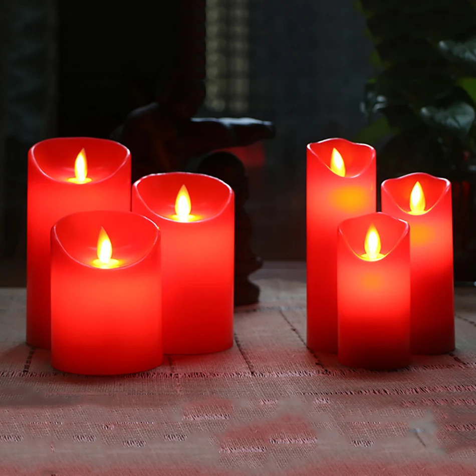 Традиционные красные свечи, сделанные парафиновым воском, беспламенные светодиодные свечи для свадьбы, дня рождения, вечеринки, Рождества, домашнего декора, ночные светильники