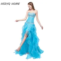 HSDYQ дома Высокая Низкая голубые платья выпускного вечера 2018 со стразами и оборками Милая вечернее платье Платья для вечеринок