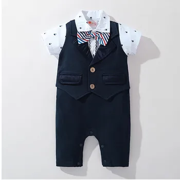 

Summer Baby Boy Gentlemen Jumpsuit Toddler Bow Tie Party Wedding Birthday Costume Baby Rompers 4sets/lot