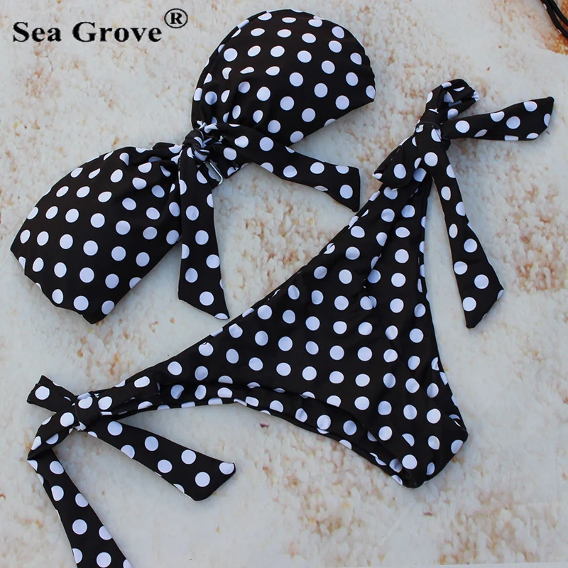 

Bikinis Women Sexy Dot Swimsuit retro swimwear vintage top praia Bathing Suit Cute Polka BowBandage Bikini Set Beach Wear Monoki