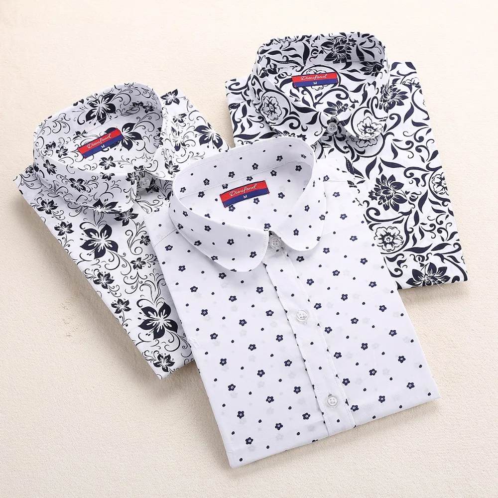 Autumn Floral Women Shirts with Long Sleeves Cotton Blouses Shirt Turn Down Collar Female Bodycon Shirts Women Feminine Shirt