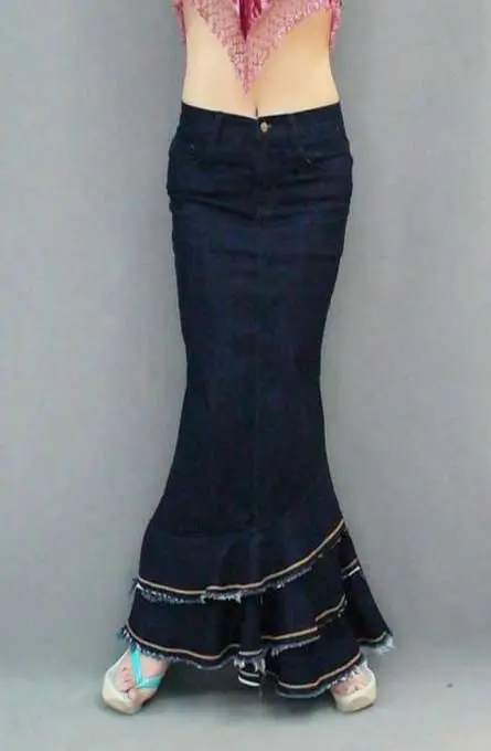 Многослойная Лоскутная Женская джинсовая юбка с оборками в пол s-образная тонкая модные с фасонным подолом Однотонная юбка женские джинсовые юбки