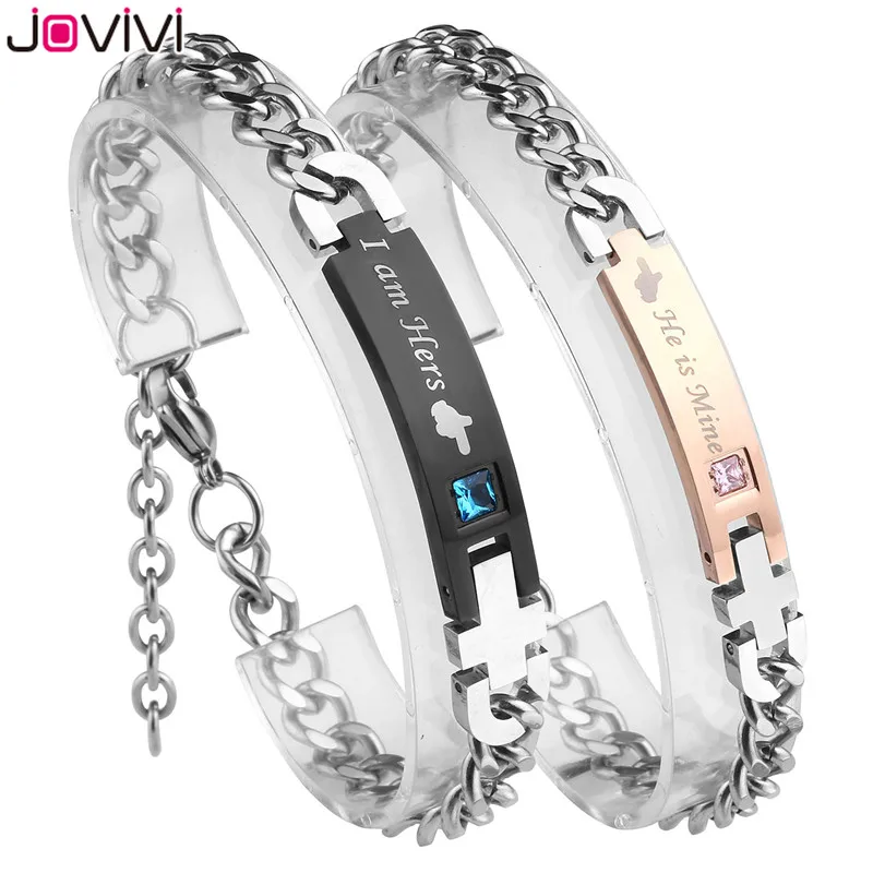 Jovivi 1 2 шт &quotI am Her + He is Mine&quot браслет из нержавеющей стали для влюбленных Мужские