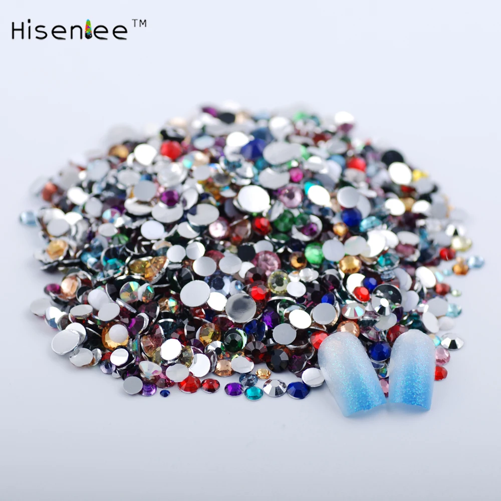 

Mixed size(2/3/4/5/6.5mm) 30 Colors Crystal FlatBack Clear Rhinestones 3D Nail Art Decoration Glitter Gems 2000pcs/set