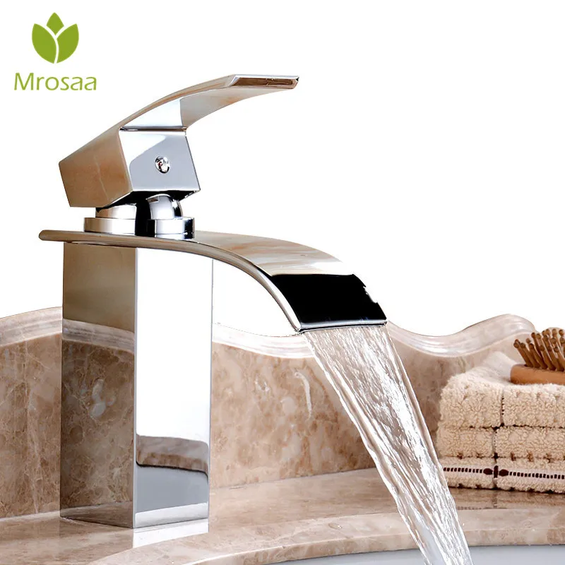 

Hot Bathroom Waterfall Sink Faucet Single Lever Hot and Cold Mixer Tap Brass Faucets Single Hole Chrome Kitchen Bathroom Faucets