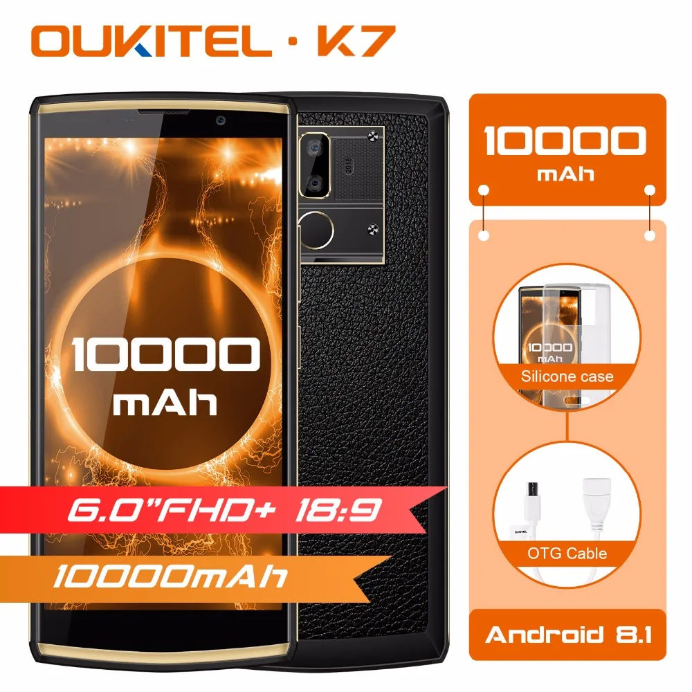 

Origina Oukitel K7 18:9 Full Display 6.0''FHD Android 8.1 4GB 64GB MT6750T Octa Core 13MP Dual CAM 10000mAh 9V/2A Smartphone OTG