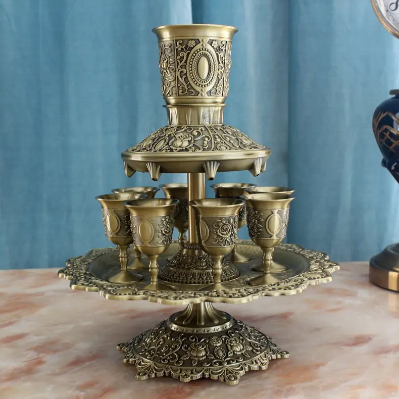 

12PCS/set bronze color metal wine set metal Rose carving beer whiskey decanter for Decorative wine decanter set JJ061
