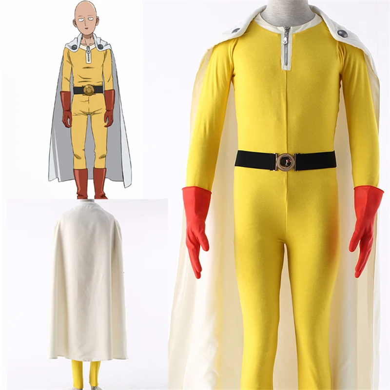 

Anime Cartoon ONE PUNCH MAN Saitama Cosplay Costumes SuperHero Kids Adults Cotton Jumpsuits Bodysuits Zentai Cloak Suits New