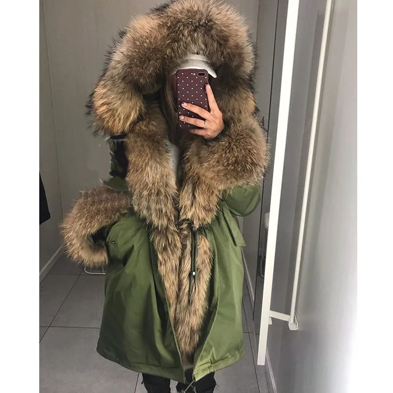 

Fandy Lokar Real Fur Parka Women Winter Jackets Real Raccoon Fur Hood Coat Nature Rabbit Fur Lining Jacket Female Real Fur Coat
