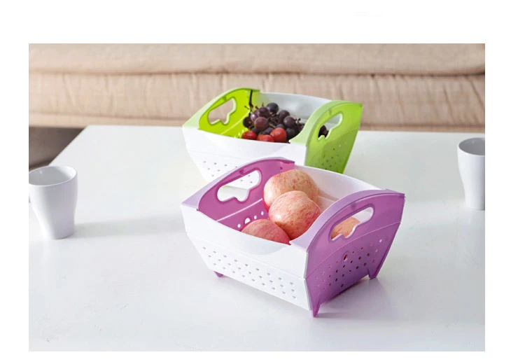 Creative collapsible plastic water basket kitchen wash basket fruit and vegetable wash to hang drip basket.Drain dry cleaning ba (9)