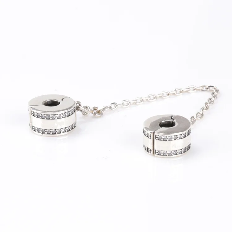 

2018 New 100% 925 Sterling Silver Signature Clip Safety chain Charm Fit Original pandora Bracelet Charm DIY Jewelry