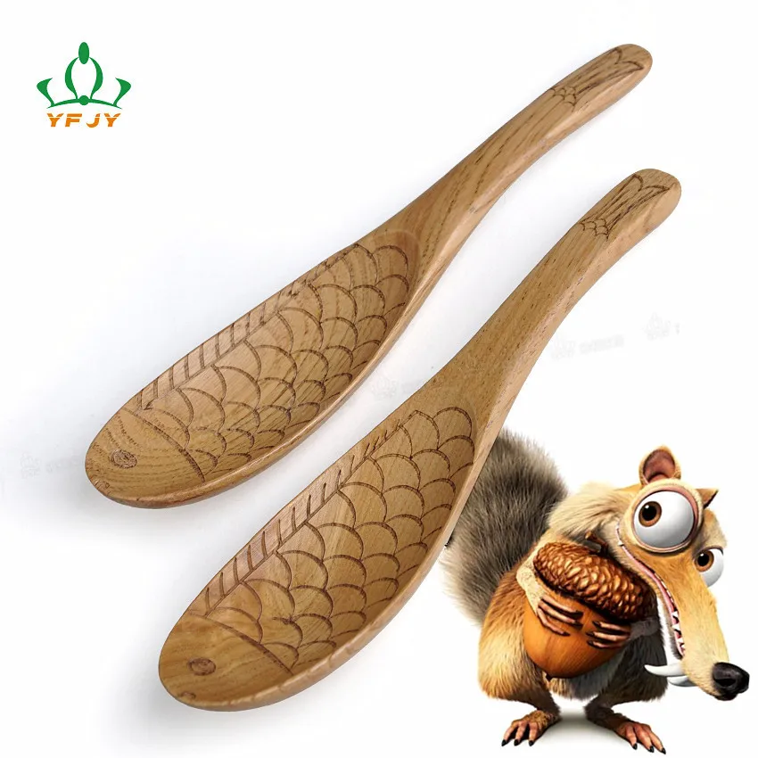 Handmade 2 Pcs/lot 15.8cm Fish Wood Spoons Rice Soup Spoon Creative