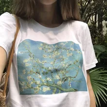 Camiseta pintura Vintage de aceite de almendra en flor de Van Gogh camiseta pintura mujer Causal moda tumblr Grunge estético impreso lindo blanco Tops