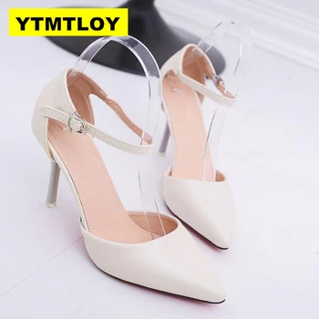 

Plus Size 32-42 Women's Pumps Pointed Toe Patent Leather High Heels Sexy Ankle Strap Ladies Party Wedding Shoes Silver Red Beige