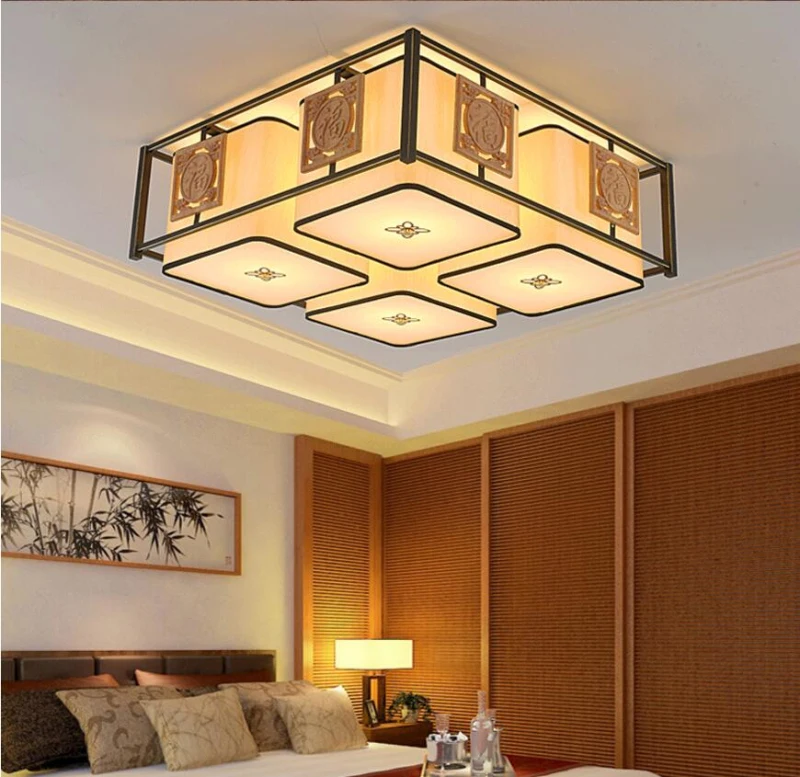 

China Style Vintage Bedroom Living Room Ceiling Lamp Lighting 110-220V Fixture Rectangular Restaurant Droplight Home Lighting