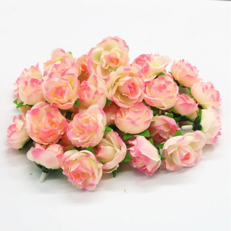 50pcs 3cm Artificial Flowers Silk Flower Roses Small Tea Bud Flowers Hand Made Diy Head Garlands For Wedding Home Decoration