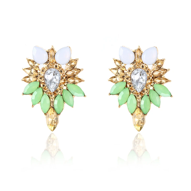 Women's fashion earrings brand sweet Green crystal stud earring for women girls long