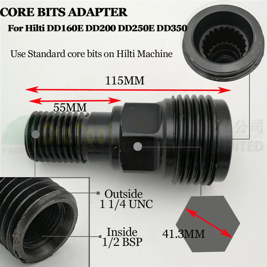 DIATOOL BL to BS Adapter For Diamond Core Bits HILTI DD-BL Chuck to 1-1/4"-7 (BS) Threaded Bit Connection