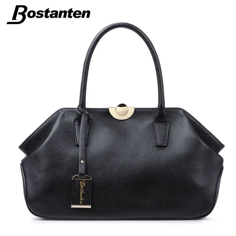 Bostanten Genuine Leather Bags Ladies Real Leather Bags Women Handbags High Quality Tote Bag for Women Black Fashion Clip Hobos