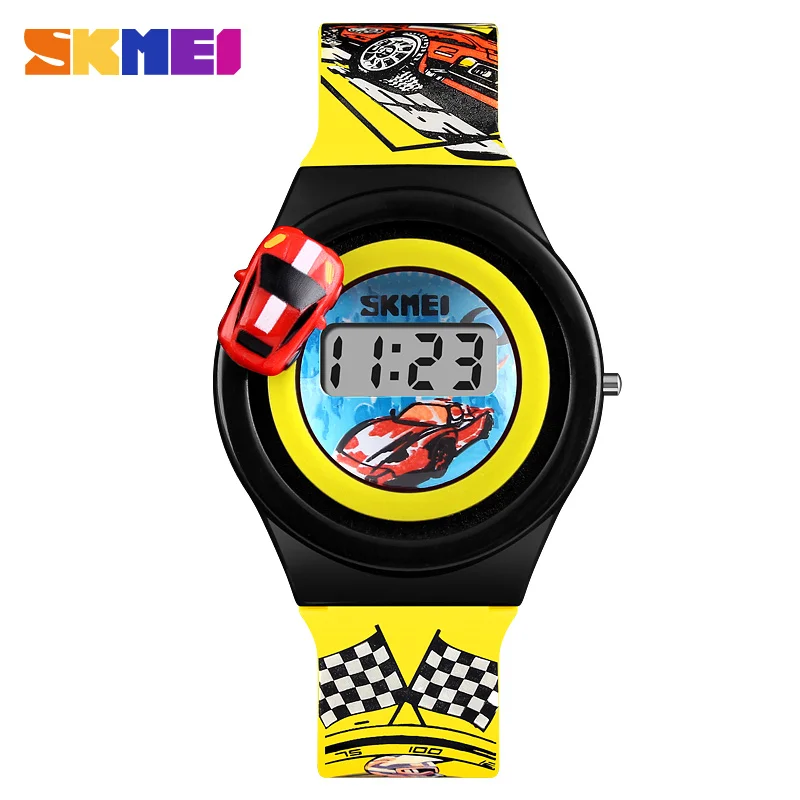 SKMEI Детские часы с мультяшным автомобилем, модные цифровые электронные детские часы, креативные студенческие часы с мультяшным принтом для мальчиков и девочек, 1376 - Цвет: Цвет: желтый