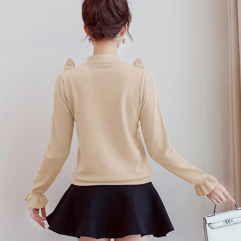 Lovely Ruffle Women's Sweaters And Pullovers Winter Fashion Half Turtleneck Sweater Knitted Bottom shirt Keep Warm Female Tops