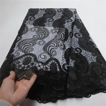 

African lace fabric 2019 high quality gray lace beaded lace fabric sewing Indian fabrics for wedding dresses -HL30